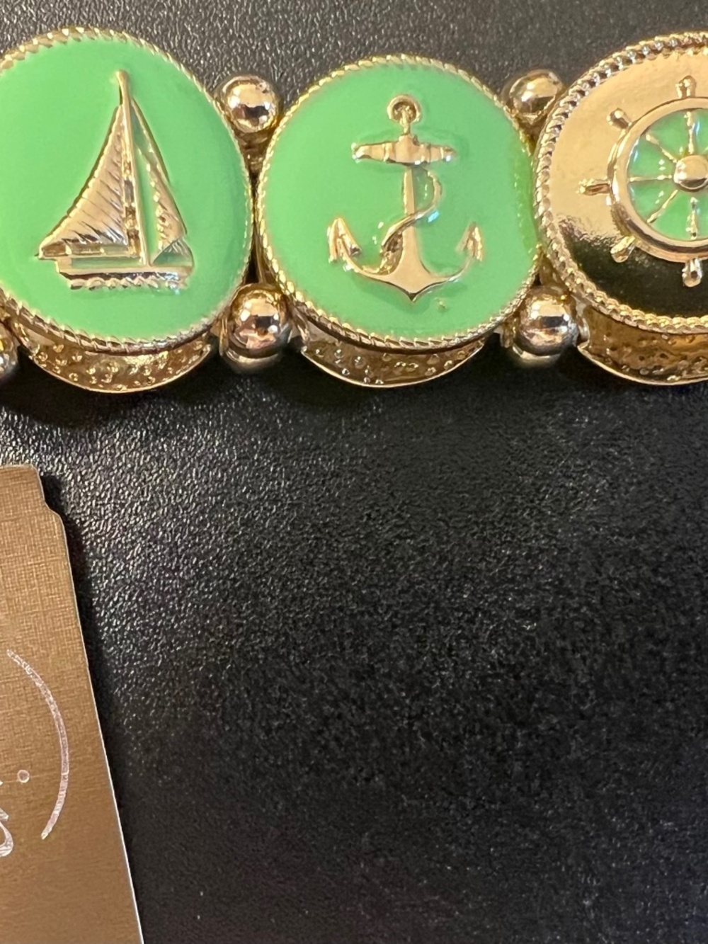Rain Green Enamel Gold Tone Sailing Summer Nautical Symbol Stretch Bracelet NWT